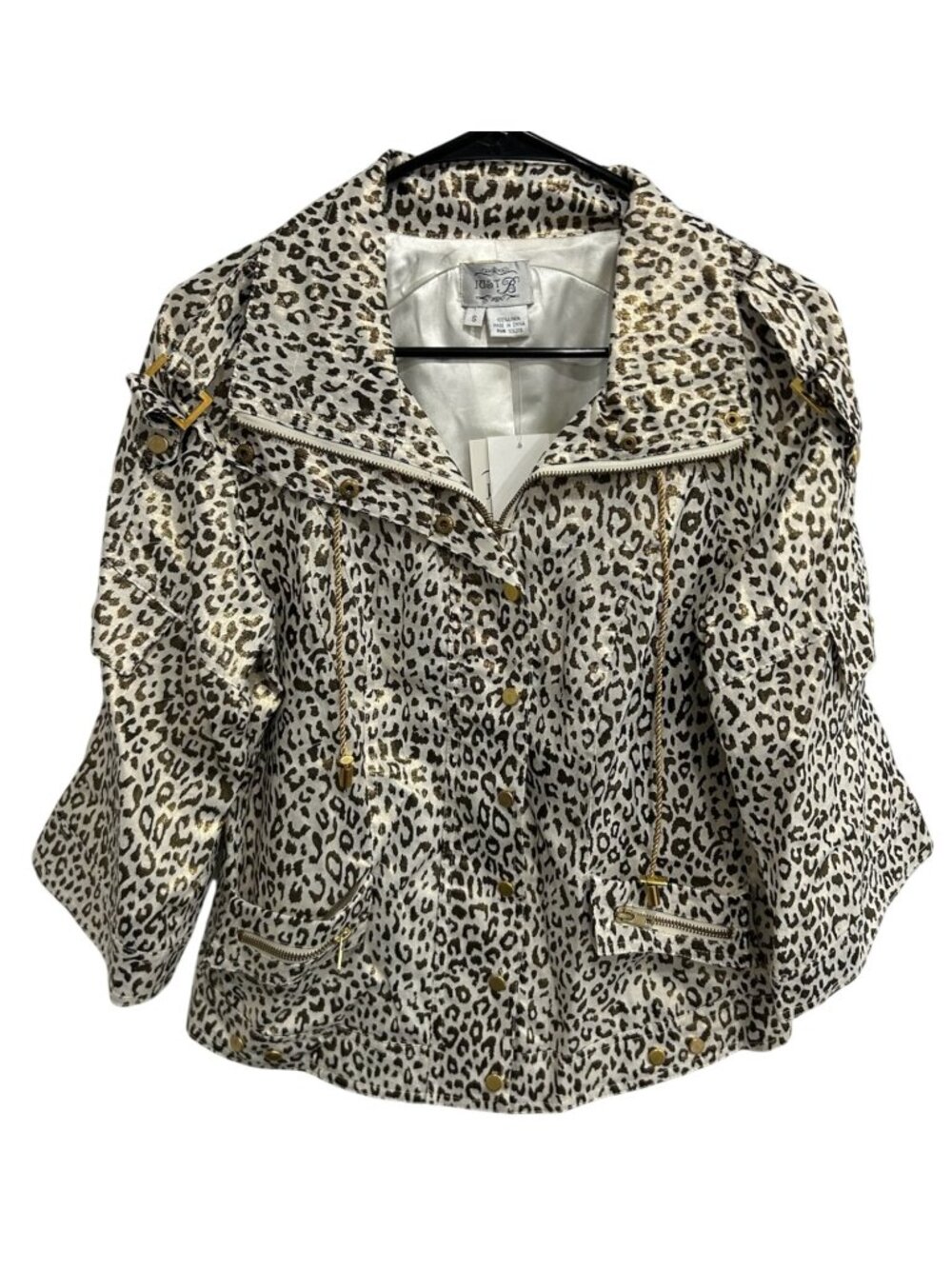 Just B Small Leopard Print Linen Gold Accent Jacket Y2K Maximalist NWT Mobwife